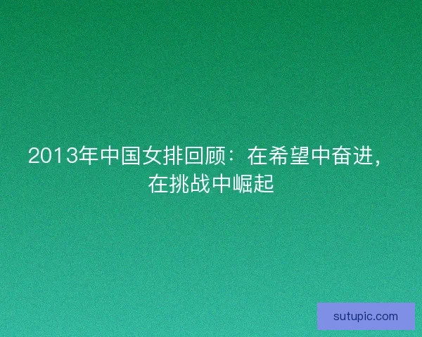 2013年中国女排回顾：在希望中奋进，在挑战中崛起